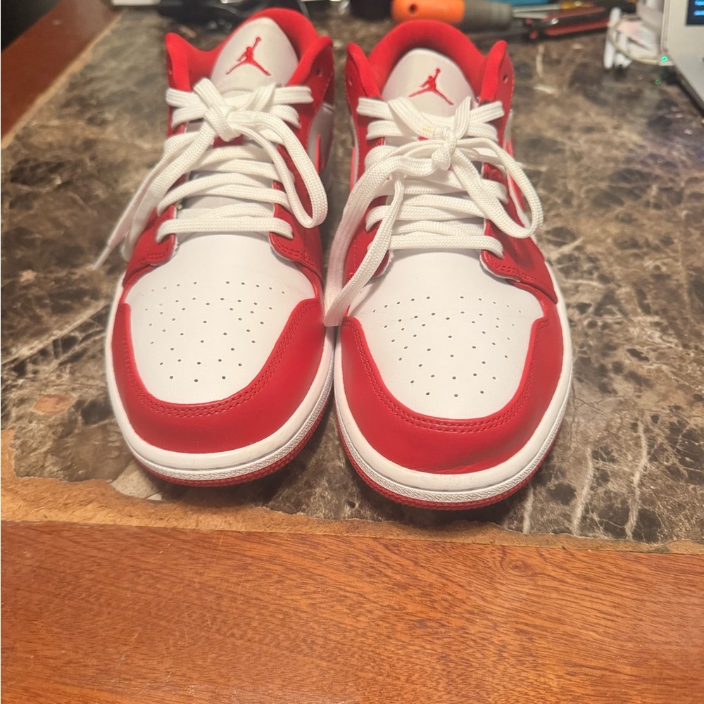 Jordan 1 Low Retro Red and White Low-Top Sneakers